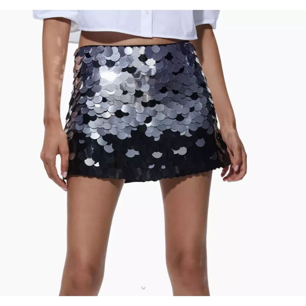 Alice +Olivia Rubi Metallic Paillette-Embellished Miniskirt Black/Silver… - Picture 3 of 11